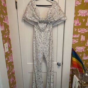 Never worn ASOS LUX bow Bardot embellished jumpsuit in white.